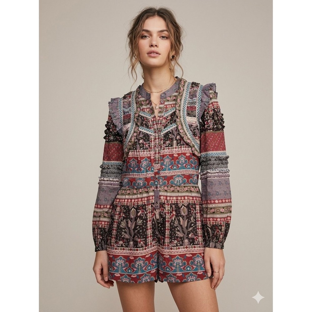 Sea New York Rosita Boho Print Ruffle Romper Size 2